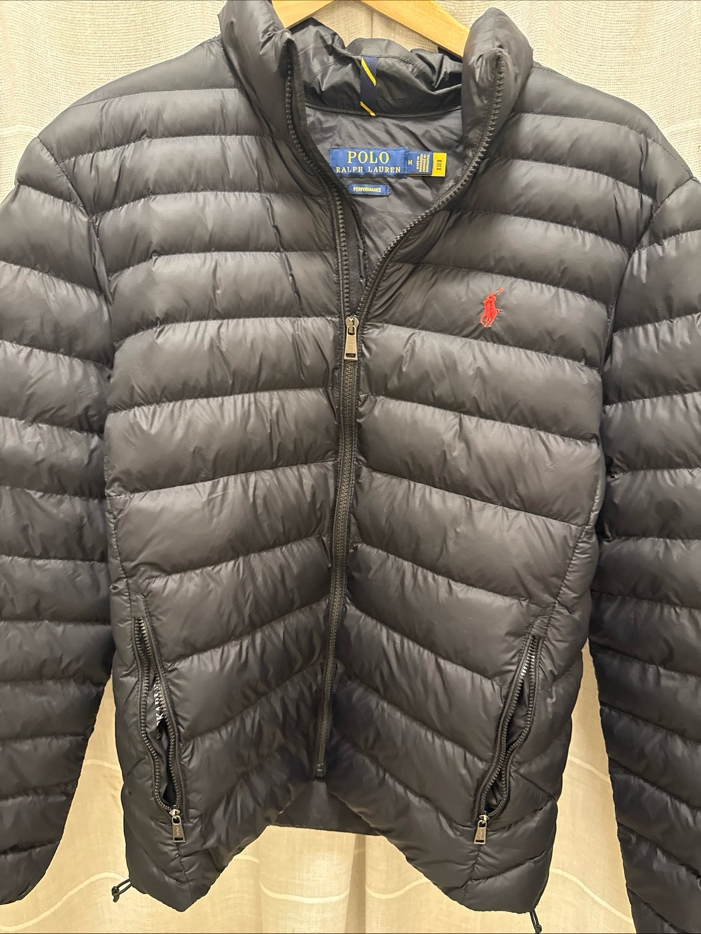 Polo by Ralph Lauren Black Quilted Lightweight Down Puffer with Red Pony